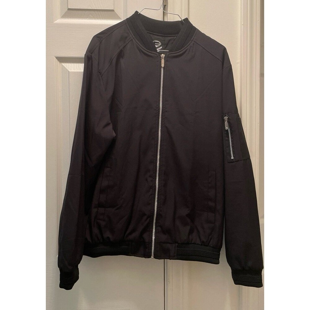 Fashion Windbreaker Jacket Black Lined Lightweight Full Zip Men's‎ Medium